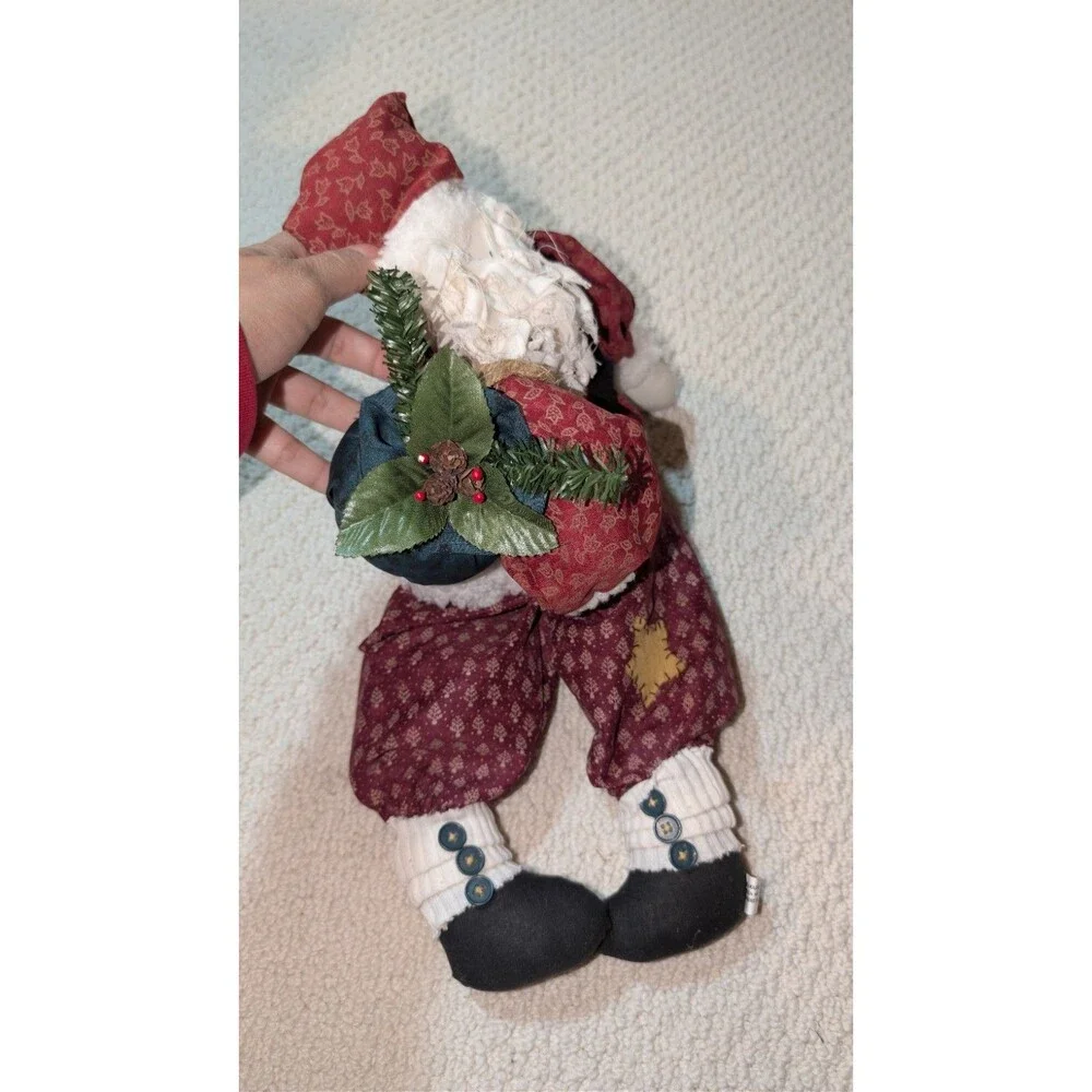 2 Vtg CHRISTMAS Shelf Sitters  Santa Claus w Sewing Basket Buttons